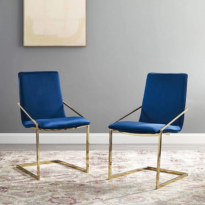 Modway Pitch Performance Velvet Armchair, 2 pcs - Dining Chairs, Gold Navy