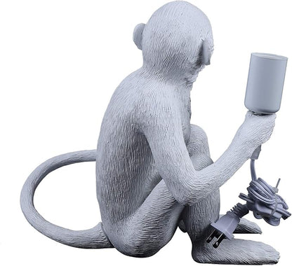 Vintage Monkey Table Lamp, 13.3 x 12.5 Inch Retro Resin Monkey Tabletop Light E26 Desk Lamp for Dining Living Room Bedroom Bar Cafe (White - Table Lamp)