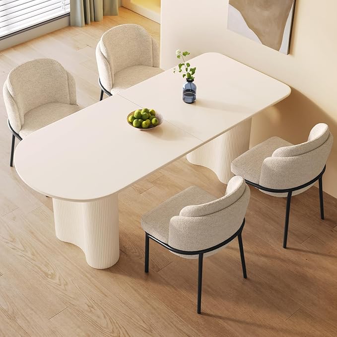 Guyii 70" Cream White Dining Table Set with 4 Chairs, Modern Kitchen Table, Indoor Use for Kitchen, Dining Room, Living Room, Small Spaces
