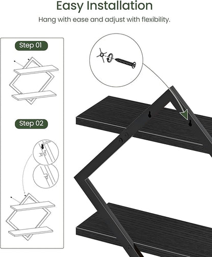 CHOEZON Floating Shelves, Set of 2 Wall Shelves, 2-Tier Hanging Shelves, Wall Shelf Set of 2, Wall Mounted Shelves, for Living Room, Bedroom, Kitchen, Office, Study, Black TBJ01P2BB