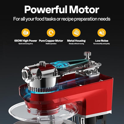 VIVOHOME 6-in-1 Stand Mixer, 8.5 Quart Electric Tilt-Head Kitchen Mixer with Bowl, Multifunctional Food Mixer for Cake, Bread, and Dough, with Meat Grinder, Blender, Pasta Maker Attachments, Red