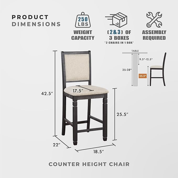 Lexicon Braun 5 Piece Counter Height Dining Table Set, Counter Height Dining Room Set for 4, Including 1 Round Kitchen Table and 4 Beige Fabric Upholstered Chairs, Brown/Black