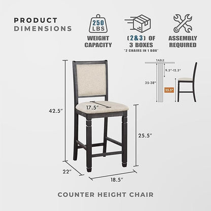 Lexicon Braun 5 Piece Counter Height Dining Table Set, Counter Height Dining Room Set for 4, Including 1 Round Kitchen Table and 4 Beige Fabric Upholstered Chairs, Brown/Black