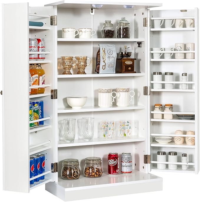 Tangkula Kitchen Pantry Cabinet, 17-Tier Buffet Sideboard with 2 Doors and 6 Adjustable Shelves, Kitchen Storage Cabinet, Space Saving Cupboard for Dining Room Living Room, 23 x 12 x 41 Inch (White)