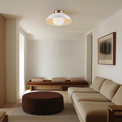 Globe Electric 66000159 1-Light Flush Mount Ceiling Light, Matte White Finish, Opal Glass Shade, Low Profile, Modern Ceiling Light, E26 Base, Easy Installation