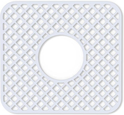 2 Pack Silicone Sink Protector for Kitchen Sink, Trellis Pattern 12 x 11" Sink Grid Mat Silicone Protectors, Center Drain, White