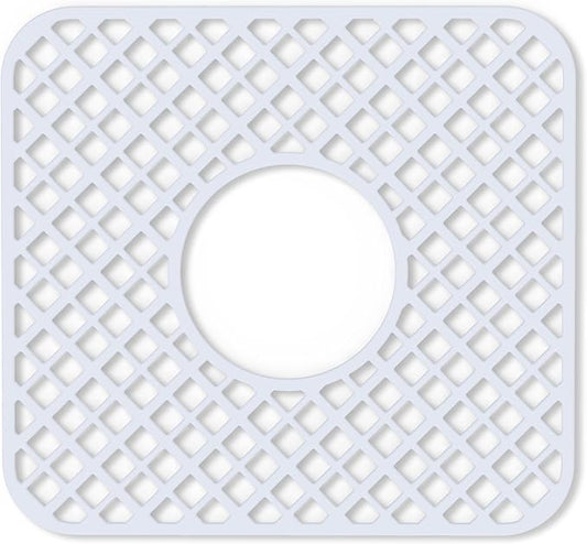 2 Pack Silicone Sink Protector for Kitchen Sink, Trellis Pattern 12 x 11" Sink Grid Mat Silicone Protectors, Center Drain, White