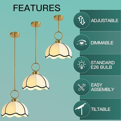 11.81” Modern Boho Pendant Light Vintage Farmhouse White Fabric Pendant Light Fixtures Adjustable Rod Hand Woven Pendant Lights for Kitchen Island, Dining Room, Bedroom, Hallway, Entryway