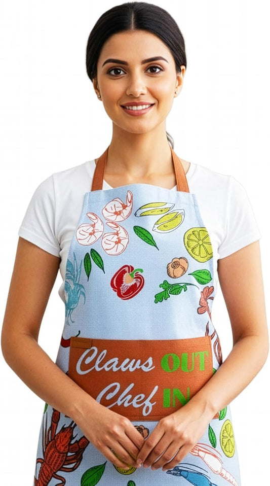 100% Cotton Printed Kitchen Apron with 2 Pockets for Men and Women – Adjustable Chef Apron - Machine Washable