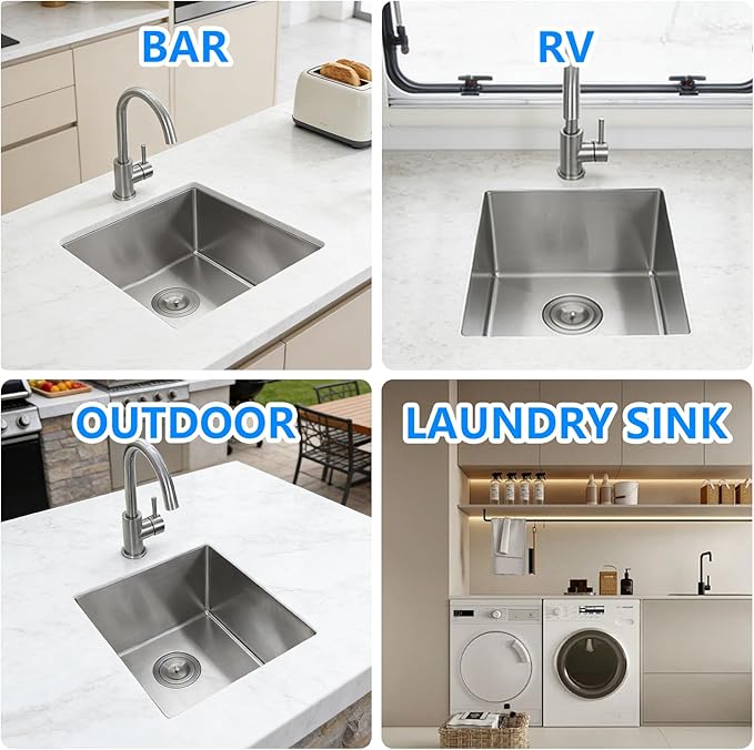 PEPO 18×18 Inch Undermount Kitchen Sink 16 Gauge Stainless Steel Bar Prep Sink Single Bowl with Drain Accessories for Small Kitchen, Wet Bar RV