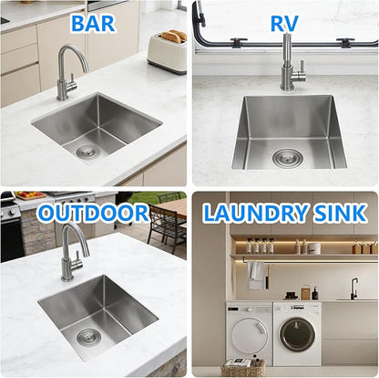 PEPO 18×18 Inch Undermount Kitchen Sink 16 Gauge Stainless Steel Bar Prep Sink Single Bowl with Drain Accessories for Small Kitchen, Wet Bar RV