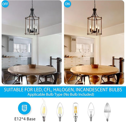 XINGQI Farmhouse Chandeliers for Dining Room,4 Light Hanging Lantern Black Wood Finish Pendant Lighting Fixture for Staircase Foyer Kitchen Island Dinning Room Living Room