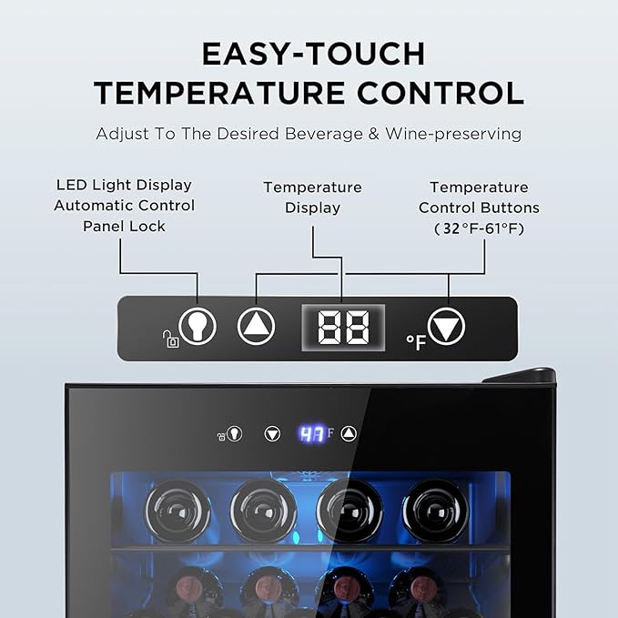 Electactic 37 Bottle Wine Fridge,Freestanding 145 Can Beverage Refrigerator with Smart Temperature Control，4.5 CU FT Quiet Mini Fridge with Child Lock Panel for Family Restaurant Bar, Black