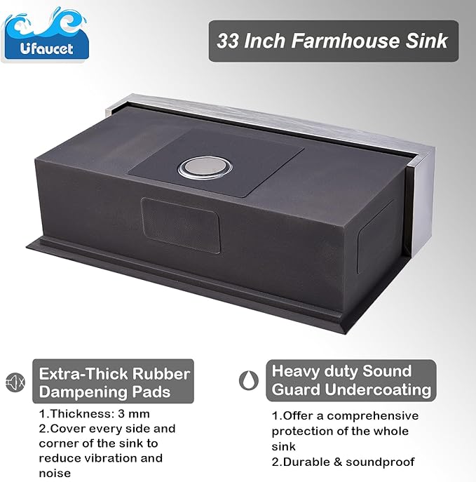 33 Inch Farmhouse Sink, 33x20x9 Stainless Steel Undermount Apron Front Farm Kitchen Sink Single Bowl 16 Gauge Workstation and with Accessories