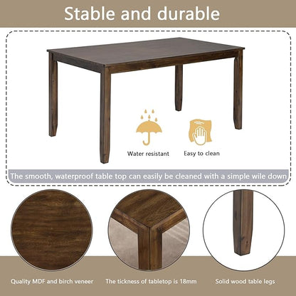 6-Piece Wooden Dining Table Set with 4 Upholstered Chairs and 1 Bench, Rectangular Kitchen Table Set for 7 People, Modern Dining Room Table for Kitchen and Dining, Walnut