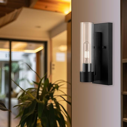 GLOBE Electric 1-Light Wall Sconce, Matte Black, Clear Glass Shade, Modern Industrial, Dimmable, 65000104