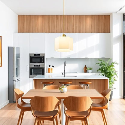 XSDeTu 1 Pack Milk Glass Pendant Lights Kitchen Island, Modern Gold Hanging Light Fixture, Mid-Century Hexagonal Ceiling Lamp, Mini Farmhouse Chandelier for Dining Room Sink Bathroom Bedroom Hallway