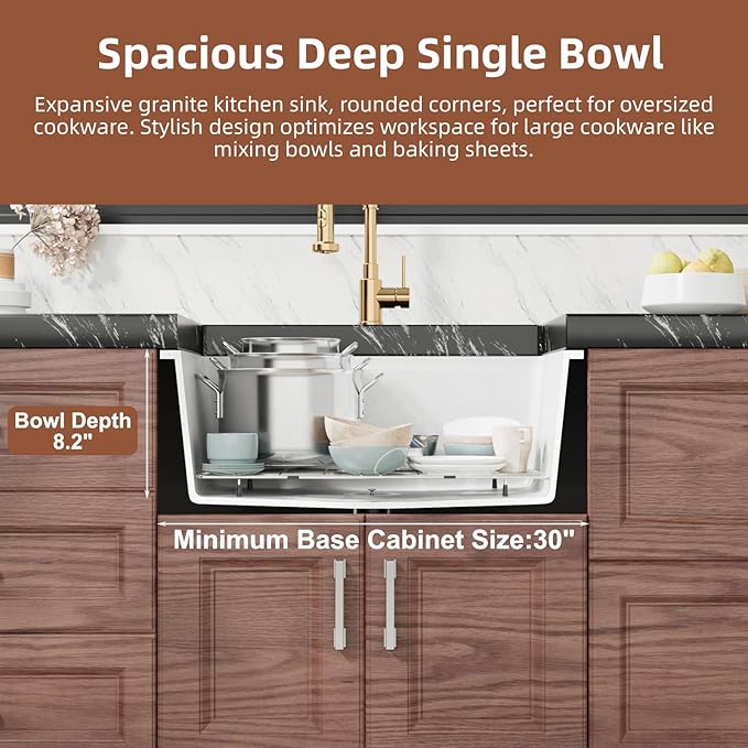 Davivy White Undermount Kitchen Sink 27 Inch, 27 x 18 Dual Mount Granite Composite Workstation Kitchen Sink, Deep Single Bowl with Accessories