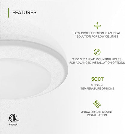 ASD 6 Pack LED Disk Lights 6 Inch, 15W 5CCT 2700K-5000K 1245LM CRI90+, Dimmable Flush Mount Ceiling Light Fixture, Low Profile Surface Mount Disc Lights, Junction Box or Recessed Can Install, ETL