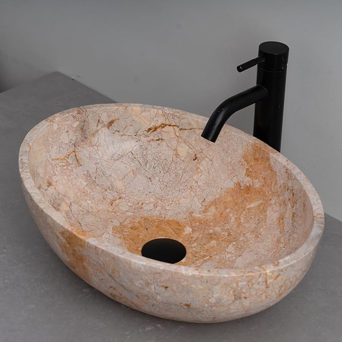 Oval-Shaped Golden Marble Stone Vessel Sink - 20x15x6 in
