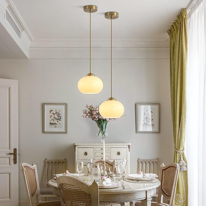 KCO Lighting Gold Kitchen Island Lighting Small Yellow Glass Globe Pendant Light Fixture Brass Hanging Light Fixture for Dining Room Entryway Hallway