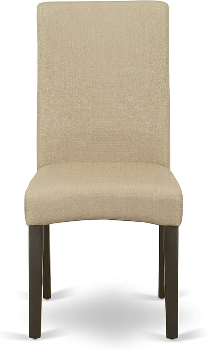 East West Furniture DRP5T03 Driscol Classic Parson Chairs - Brown Linen Fabric Upholstered Dining Chairs, Set of 2, Cappuccino