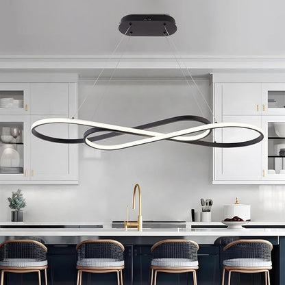 LED Chandelier,39.4inch Modern Led Pendant Light with Remote,Dimmable Black Chandelier for Dining Room,Adjustable Height 45W Aluminium Contemporary Ceiling Hanging Light Fixture for Kitchen