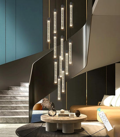 10-Lights Modern Chandelier for Staircase LED Dimmable Chandelier Crystal Chandelier Pendant Lights for High Ceiling Chandelier for Foyer