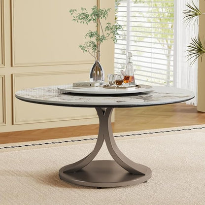 Modern Sintered Stone Dining Table for 4-6, Luxury Rectangular Kitchen Dinette with Faux Marble Top & Heavy-Duty Metal Legs, Heat-Resistant Furniture for Dining Room (59")