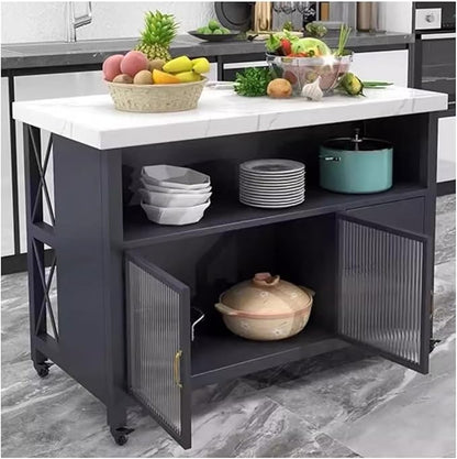 Kitchen Mobile Island Counter Kitchen Open Sideboard Dining Table Movable Island Storage and Cooking Table Kitchen Control Panel