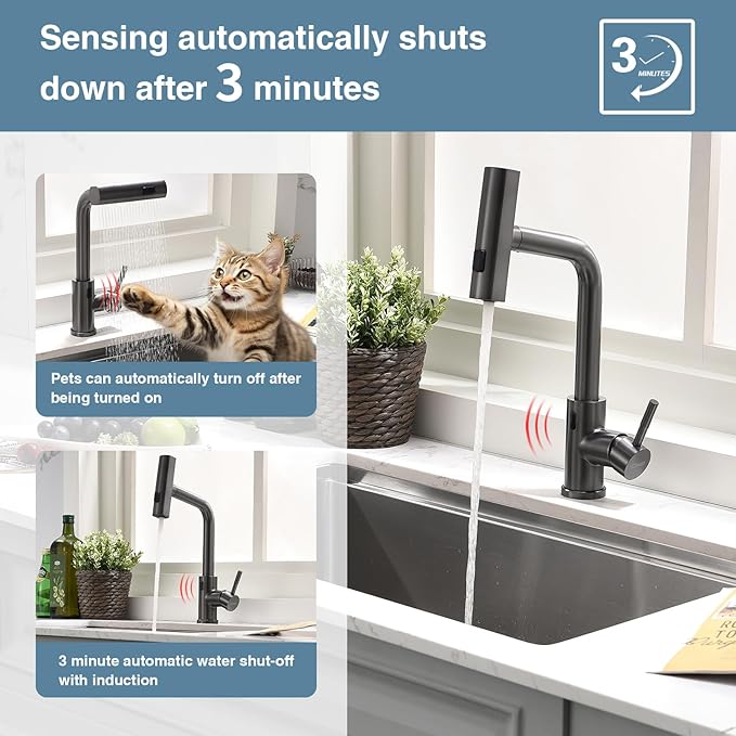 GIMILI Black Stainless Touchless Kitchen Faucet with Pull Down Sprayer, 15” Hight Single Hole Handle Kitchen Sink Faucets