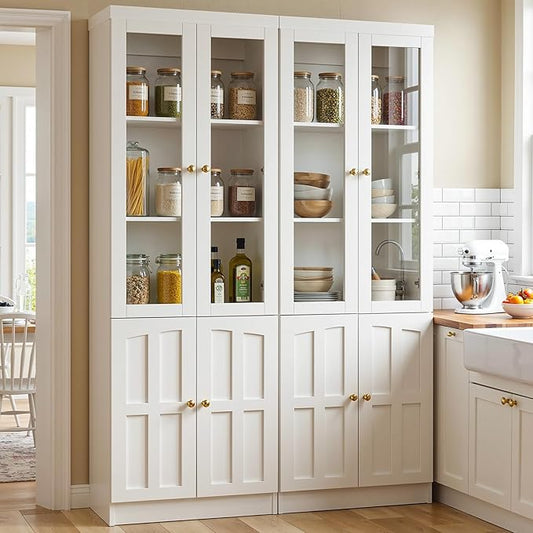Cyclysio Kitchen Pantry Cabinet, 80" Wood Pantry Storage Cabinet with Doors and Adjustable Shelves, Kitchen Cabinet with Thickened Top Panel, Tall Cabinet for Livingroom, Pantry, Bathroom (2, White)