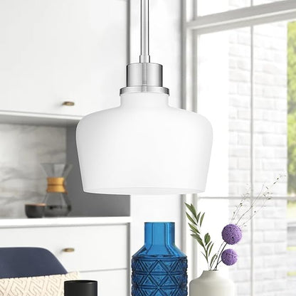 Emak Pendant Lights Kitchen Island with Milk Glass Shade, Modern 8 Inch Brushed Nickel Pendant Light Hanging Lights for Kitchen Island, Dining Room, Bathroom, Bedroom, PL122-BN-ML