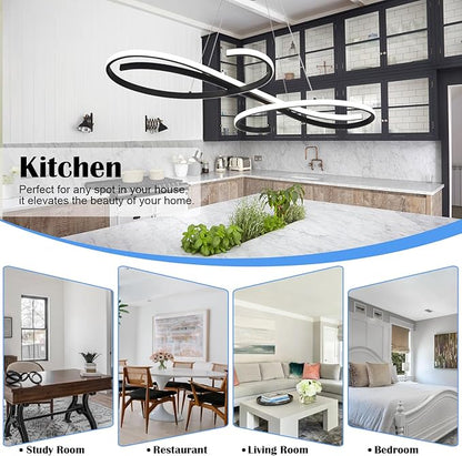 Kitchen Island Lighting, 3-Color LED Dining Room Light Fixture, 47.24" Adjustable Height Led Pendant Lighting for Kitchen Island, Black Chandeliers for Dining Room