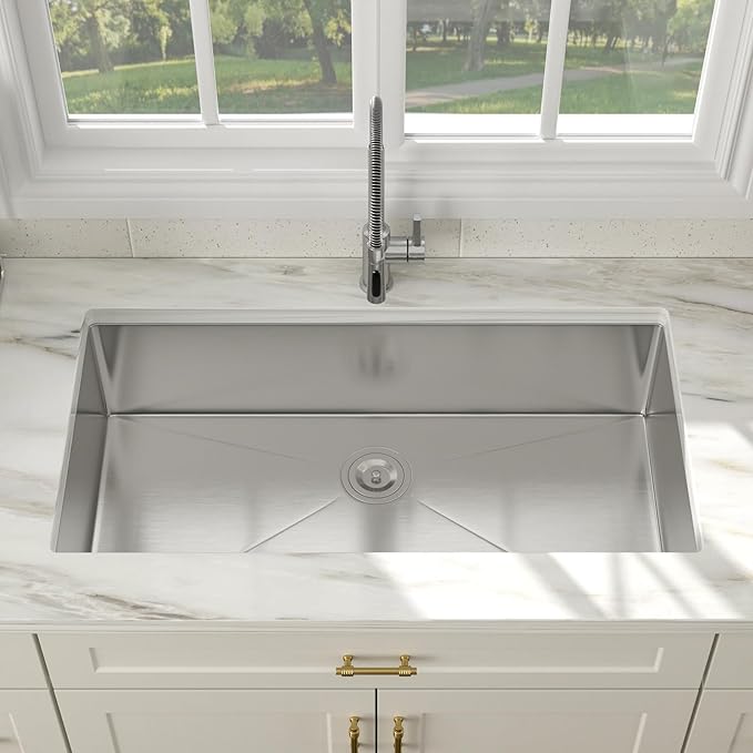 36 Inch Undermount Kitchen Sink 16 Gauge Stainless Steel Single Bowl Rectangular Handmade Sinks Large Deep Under Counter Basin, 36"x19"x9"
