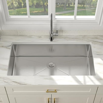 36 Inch Undermount Kitchen Sink 16 Gauge Stainless Steel Single Bowl Rectangular Handmade Sinks Large Deep Under Counter Basin, 36"x19"x9"
