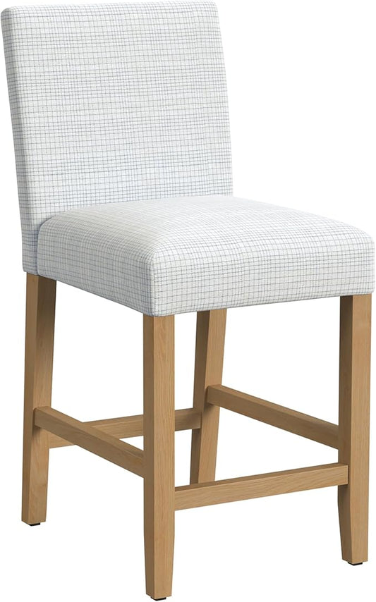 Homepop Home Decor | Classic Counter Height Bar Stools | 24 Inch Bar Stools | Decorative Home Furniture, Cream Mini Grid Pattern