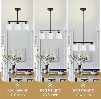 3-Light Kitchen Island Lighting, Black Pendant Light Fixture, Modern Hanging Light Fixtures with Milky White Glass, E26 Base, Bulbs Not Included