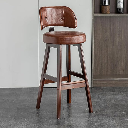Set of 2/4 Counter Height Stools, 33" Upholstered Faux Leather with Back and Solid Wood Legs, Mid Century Chair for Kitchen Island Dining Room,Brown1-Set of 2