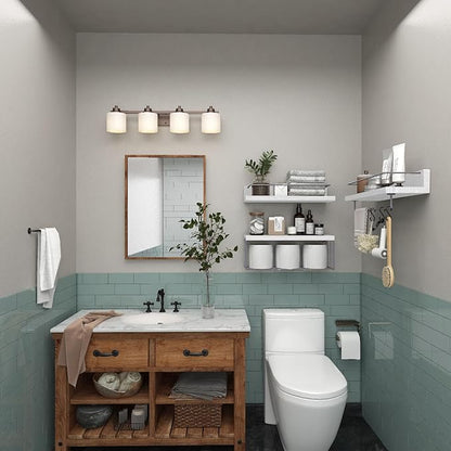 PopiShelves Bathroom Shelves Over Toilet for Wall, Floating Shelves with Storage Basket Paper Holer for Kitchen Living Room, Bedroom & Classroom, Set of 3 (White and Grey)