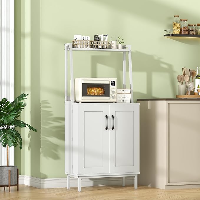 51” Pantry Cabinets with Adjustable Shelves, Small Kitchen Pantry Storage Cabinet with Microwave Shelves, Freestanding Buffet Cupboards Sideboard for Kitchen, Dining Room, Living Room Use (White)