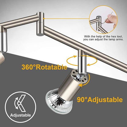 Ascher 6-Light LED Track Lighting Kit, Flexibly Rotatable Light Heads, 6 Way Ceiling Spotlight Matt Nickel Finish, Including 6 GU10 LED Bulbs (4W 400LM Daylight White 5000K)