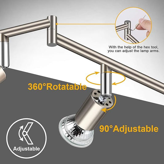 Ascher 6-Light LED Track Lighting Kit, Flexibly Rotatable Light Heads, 6 Way Ceiling Spotlight Matt Nickel Finish, Including 6 GU10 LED Bulbs (4W 400LM Daylight White 5000K)