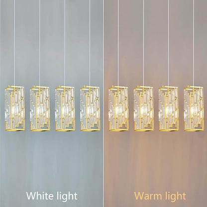 Gold Pendant Lighting Modern Pendant Light, Mini Crystal Chandeliers,Adjustable Pendant Light Fixture for Kitchen Island Dinning Room Bedroom (4 Light)