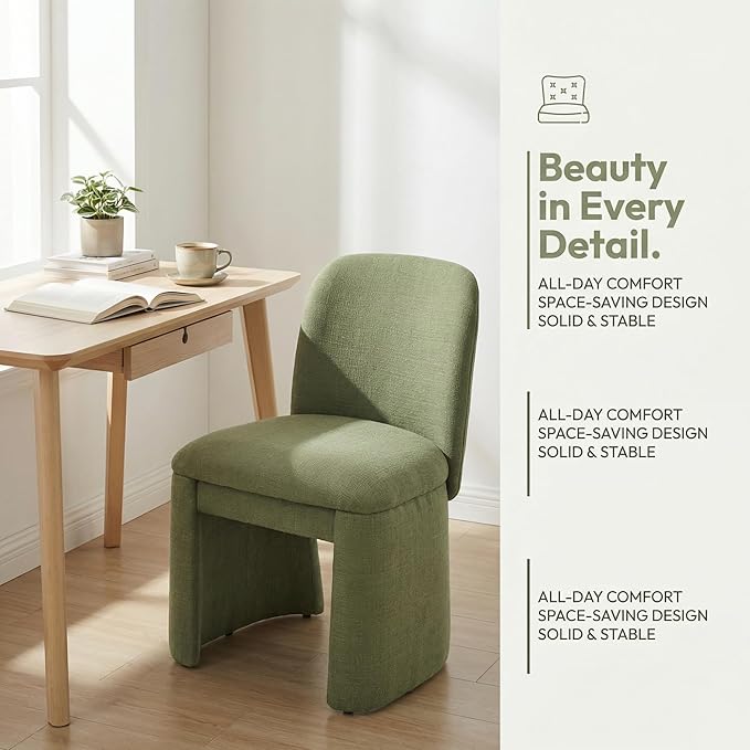 Hyfirm Modern Upholstered Dining Chairs Set of 8, Linen Accent Side Dining Chairs Armless Kitchen Chairs with Curved Back Parsons Chairs for Kitchen Dining Room Living Room, Green