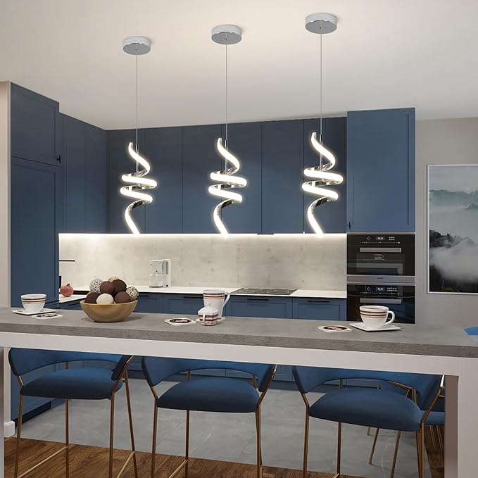 3000-6000K Dimmable Modern Pendant Light,Chrome LED Pendant Light for Kitchen Island Fixtures Chandeliers for Dining Room Hanging Lights, 1 Pack