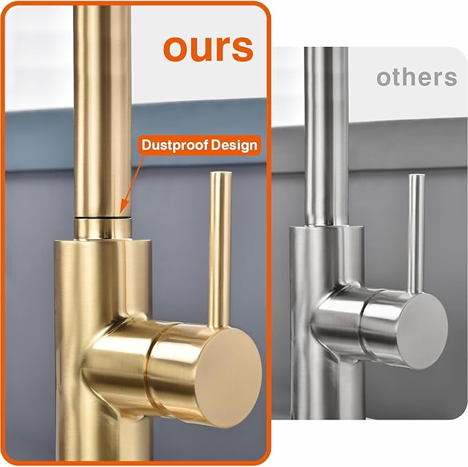 RULIA Kitchen Faucet, Kitchen Sink Faucet, Sink Faucet, Pull-Down Kitchen Faucets, Bar Kitchen Faucet, Brushed Brass, Metal Spray Head, RB1068