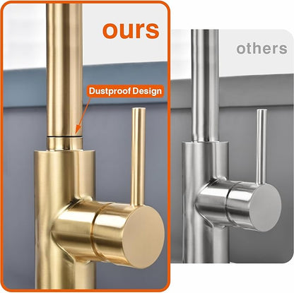 RULIA Kitchen Faucet, Kitchen Sink Faucet, Sink Faucet, Pull-Down Kitchen Faucets, Bar Kitchen Faucet, Brushed Brass, Metal Spray Head, RB1068