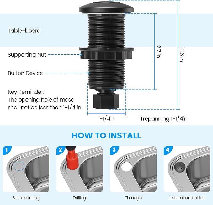 Garbage Disposal Air Switch Kit Dual Outlet Sink Top Waste Disposal Long Stainless Steel Black On/Off Air Button Food and Waste Disposals Part by Briidea, UL Listed