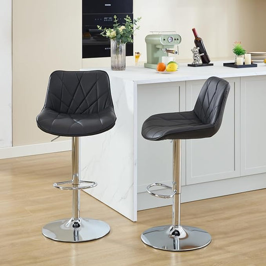 Counter Height Bar Stools Kitchen Island Adjustable Swivel Counter Stool Bar Height Island Chairs with Back,Set of 2, Black